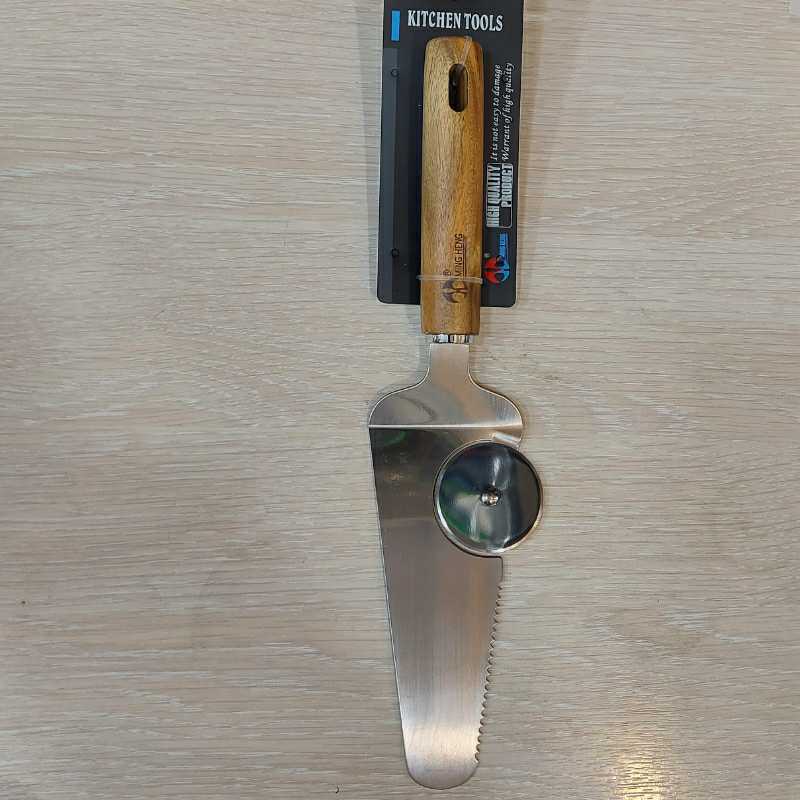 Лопатка кухонная с деревянной ручкой с тесторезом    - HM-29