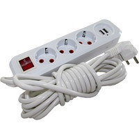 Удлинитель с кнопкой с тремя гнездами и разъемом для  USB-кабеля -  АН-5MU (60шт)