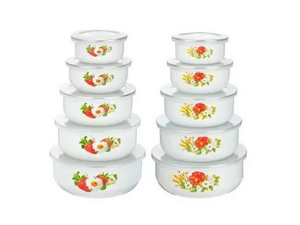 Набор эмалированных салатников с крышками (10 предметов)