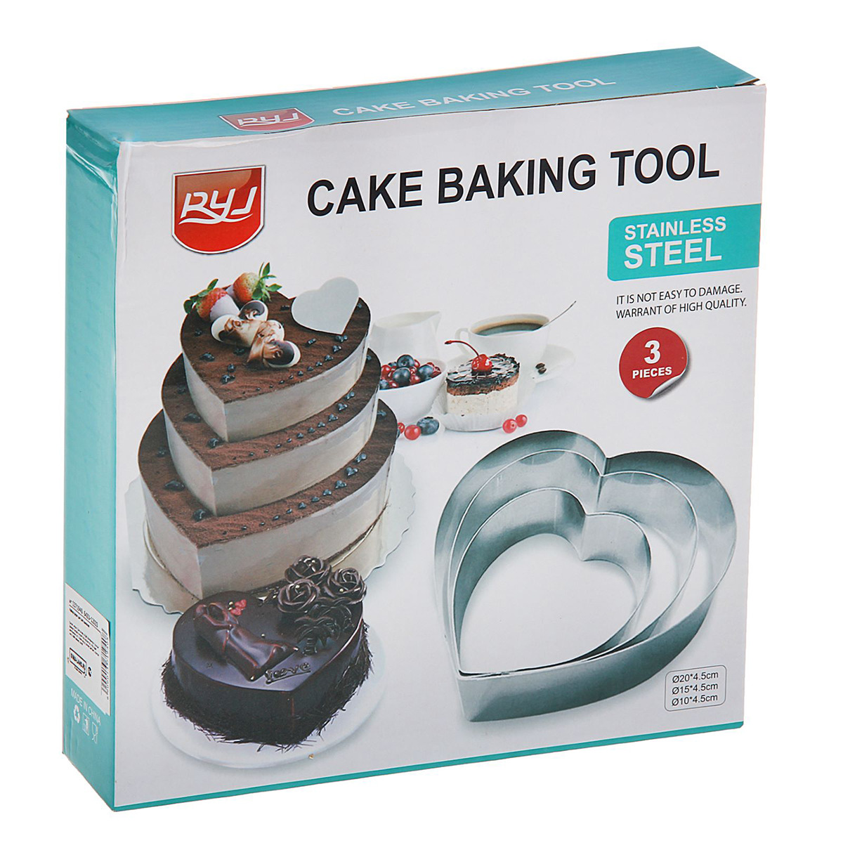 Набор форм СЕРДЦЕ из нержавеющей стали для торта (3 штуки)  - 2071