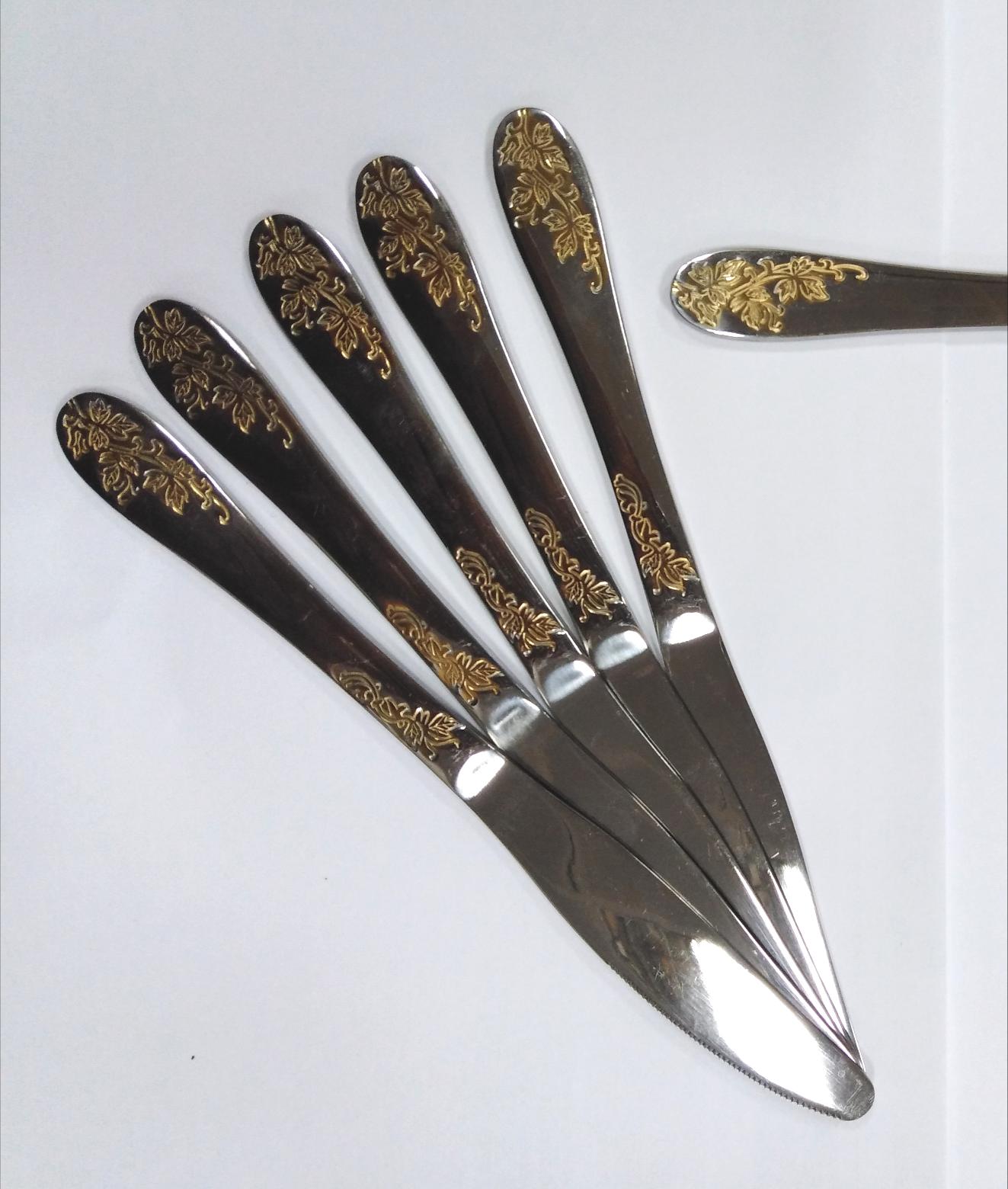 Набор столовых ножей  с рисунком (золотой виноградный лист) - A-83