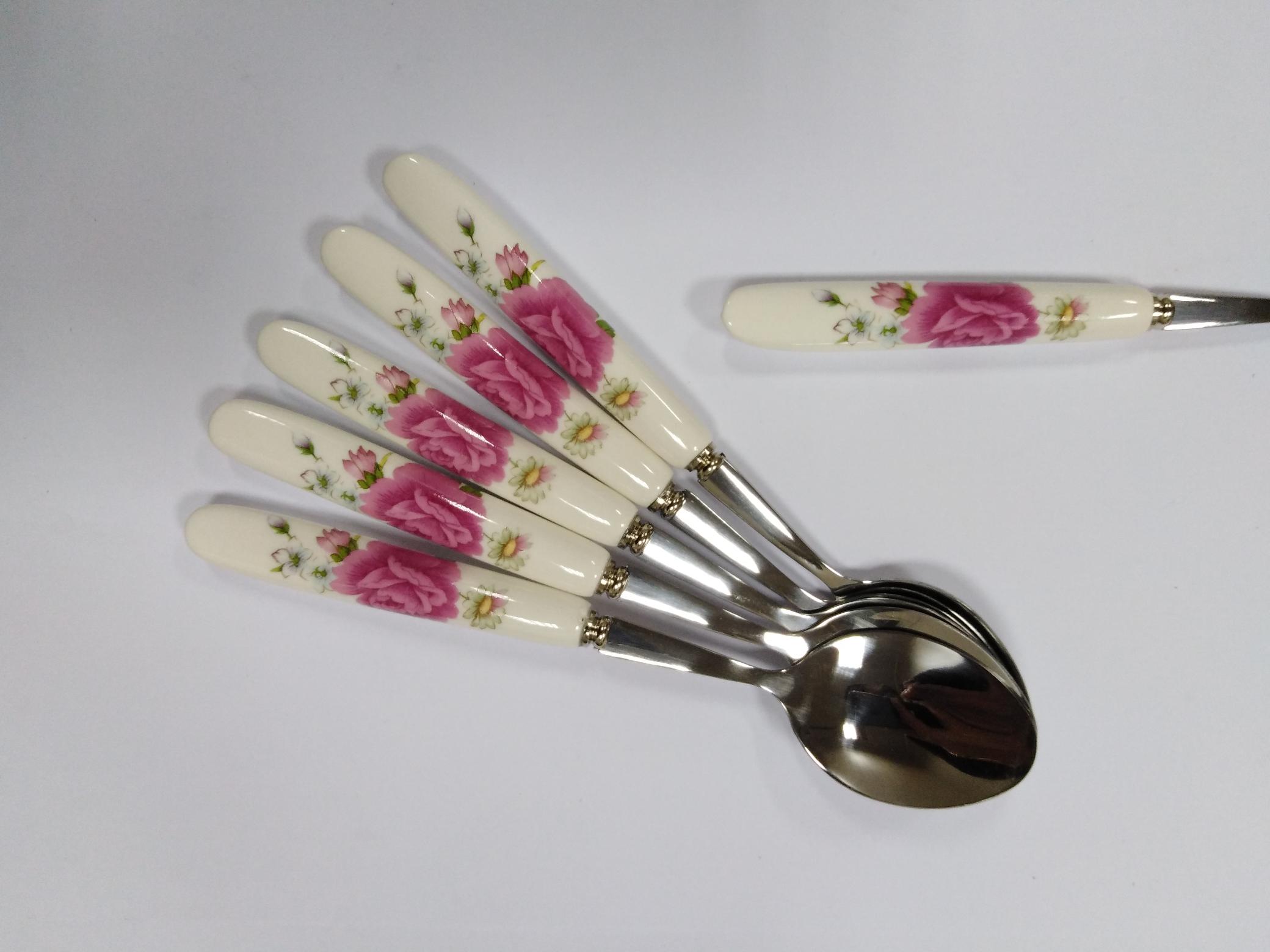 Набор чайных ложек с керамическими ручками (6 штук, цветочек) - AH8-38