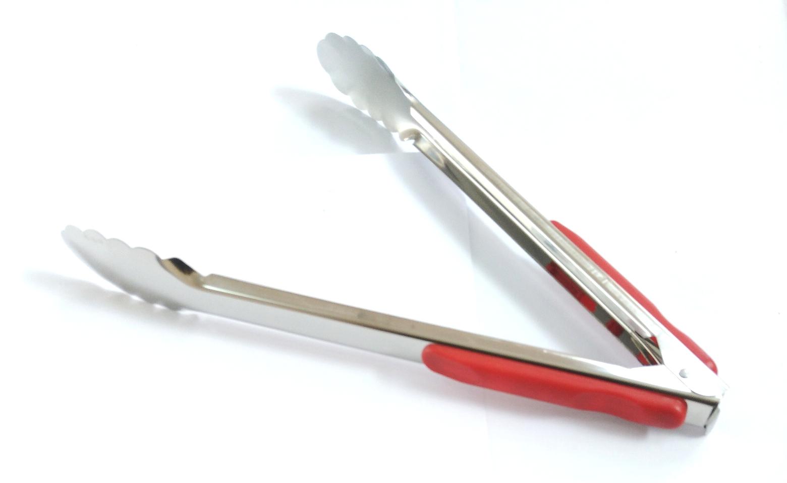 Щипцы кухонные металлические с красной пластиковой ручкой  средний- A2-102 (240шт)