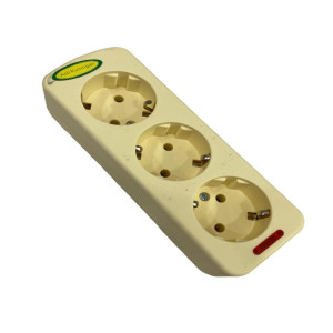 Розетка электрическая в инв упаковке жёлтая трёхместная с заземлением AH5003 (192шт)